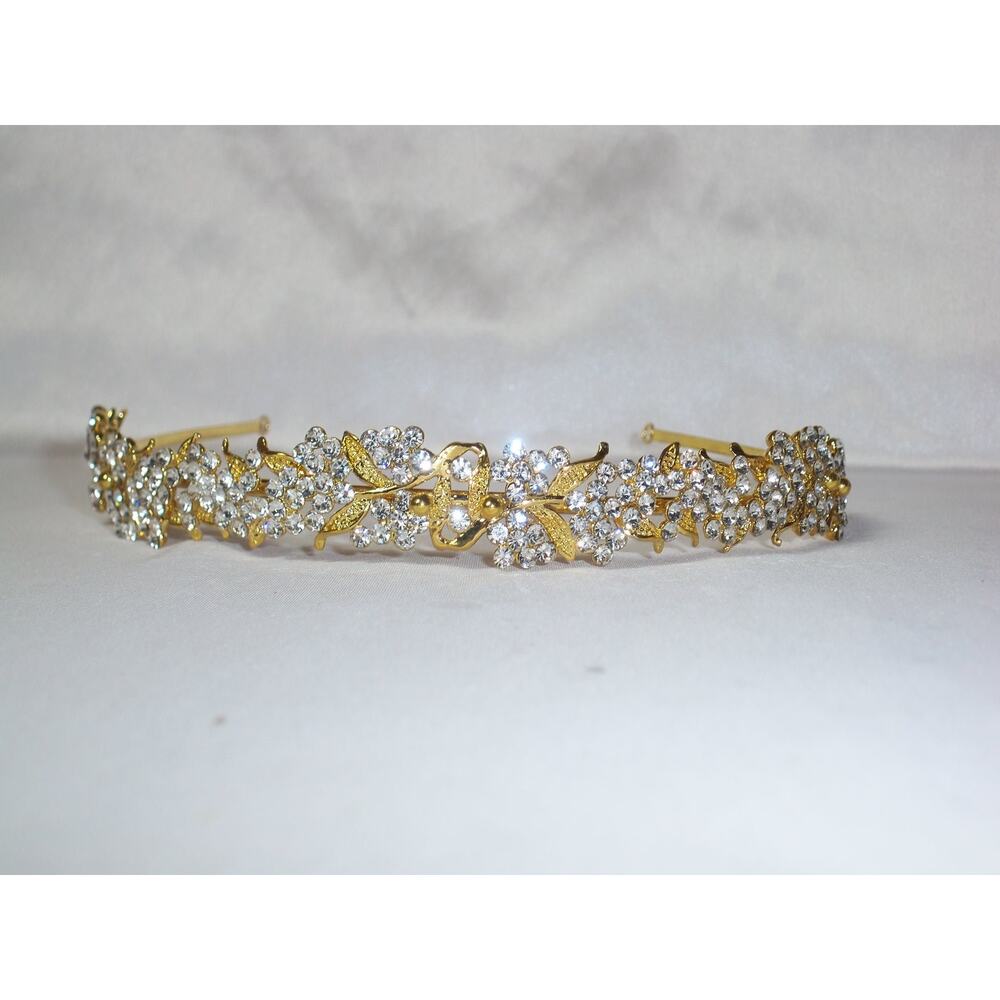 Gold Rhinestone pearl tiara bridal prom party birthday rhinestone headband tiara